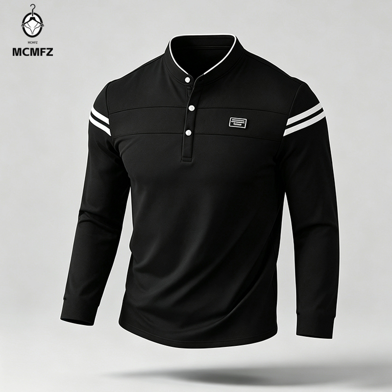 Mens Fashion Summer - Male Urban Long Sleeve Polo Shirt