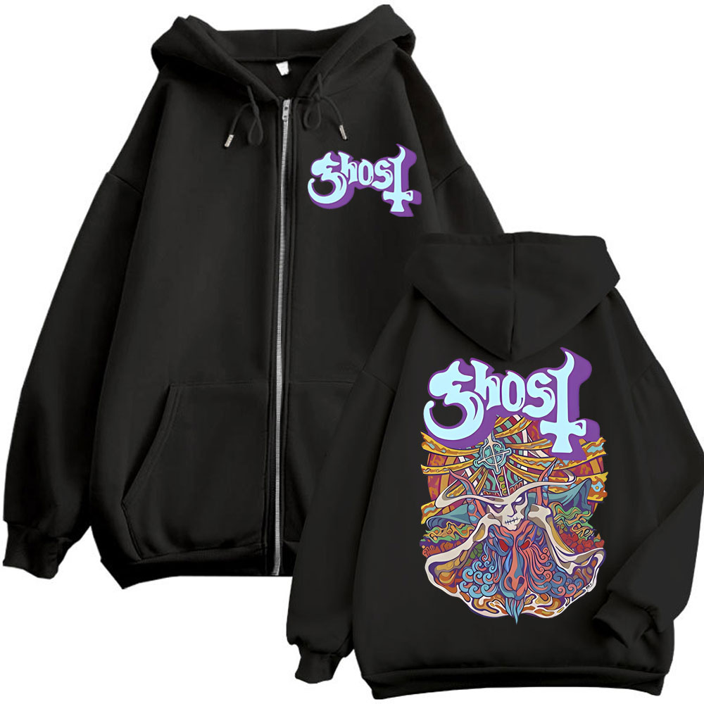 Ghost Band Graphic Zipper Hood - огляд і ціна Mens Fashion Zip Up Hoodies